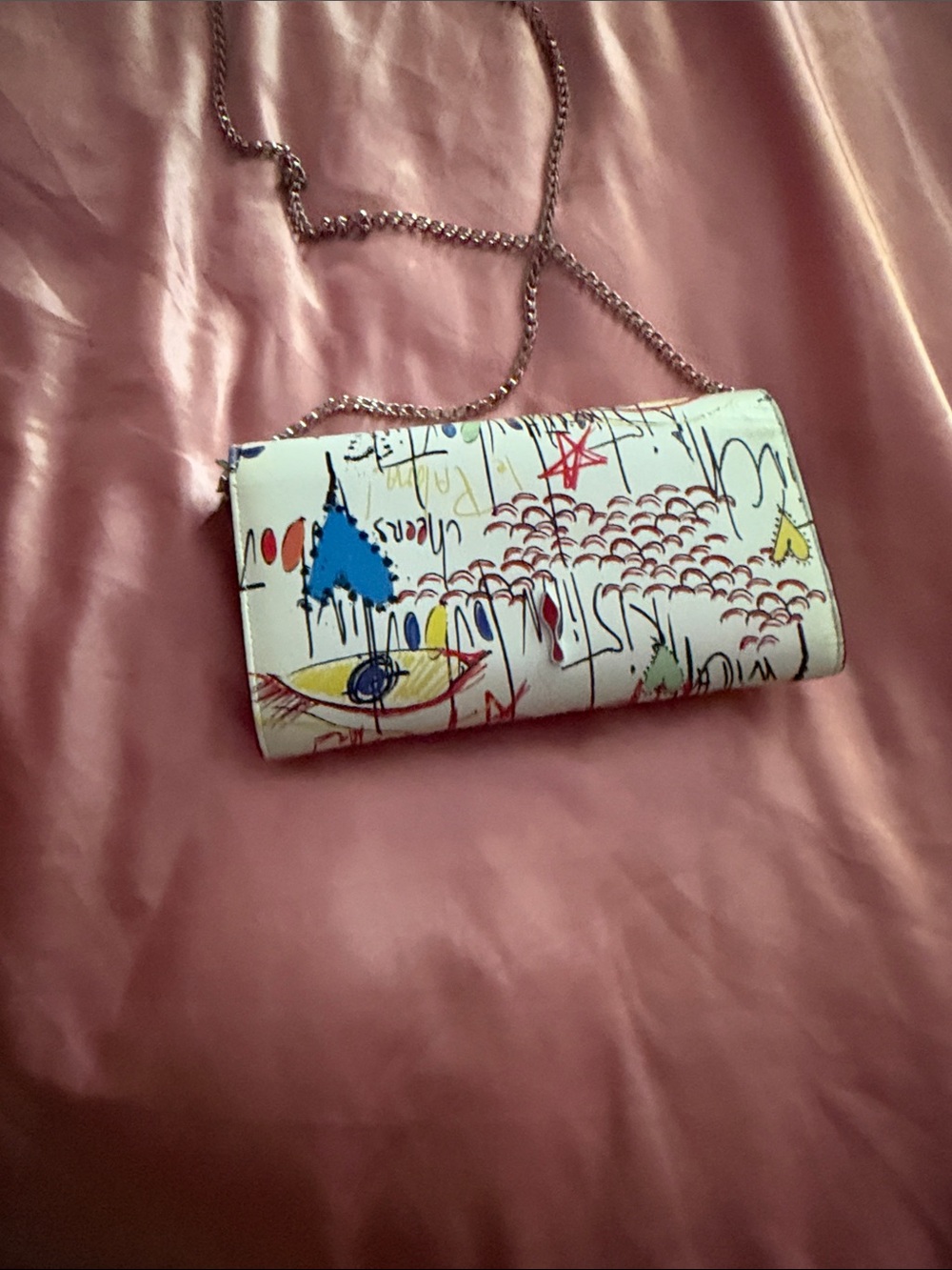 Christian Louboutin White Graffiti Print Wedge Sandals and clutch bag - Picture 4 of 9
